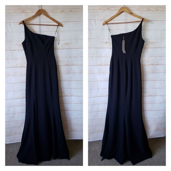 Dress The Population Amy One-Shoulder Maxi Gown Wedding Prom Cocktail Black Dres - Picture 5 of 13